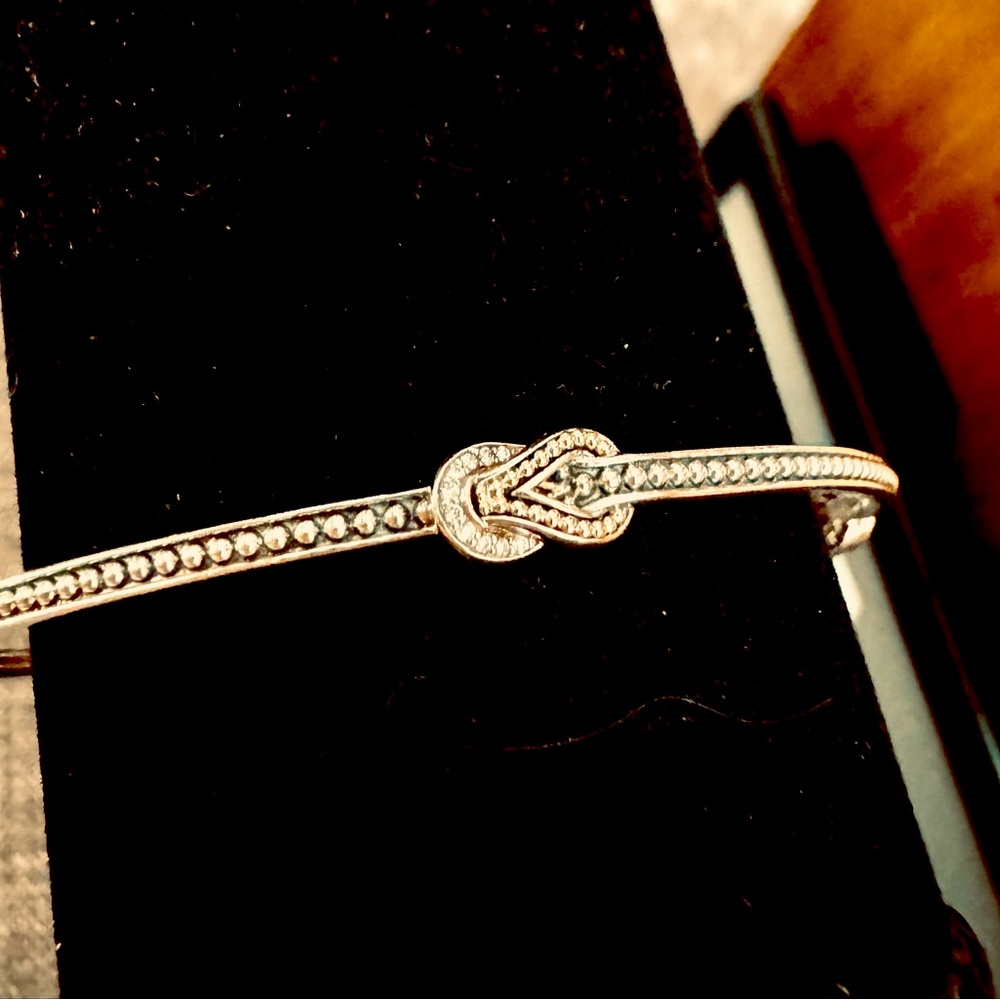 Lagos Newport Sterling, Diamond and 18k Gold Bangle Bracelet, Size Medium.